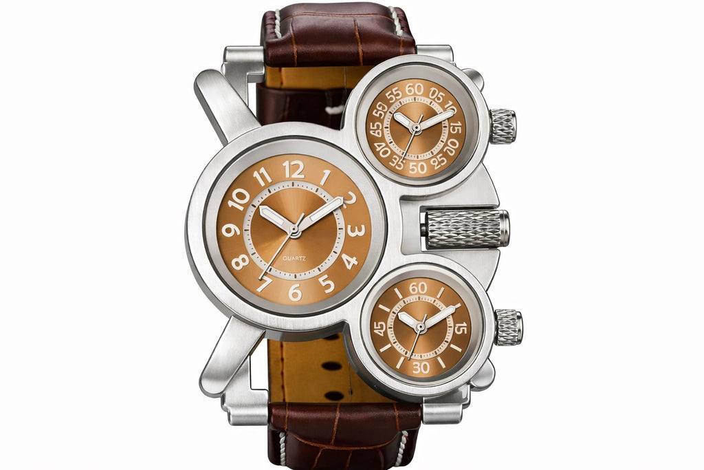 Luxury Triple Dial Men's Steampunk Watch | Brown Leather Strap