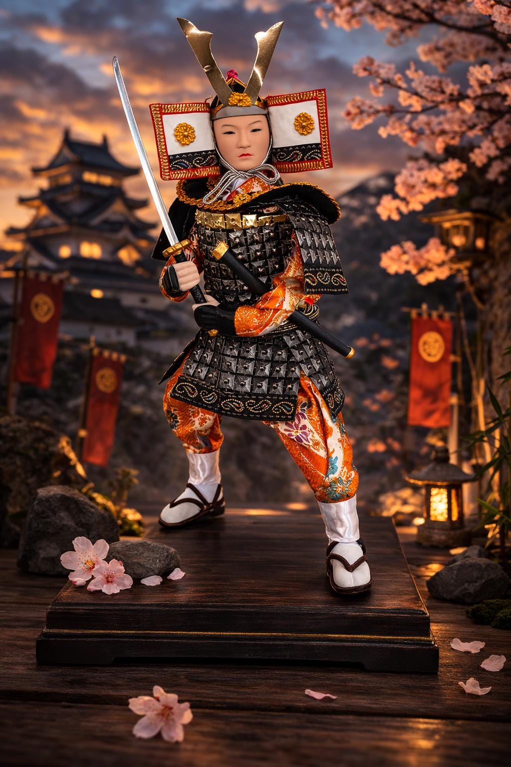Japanese Rare Samurai Warrior Statue w Katana Armor Collectible Figurine Martial Arts Decor
