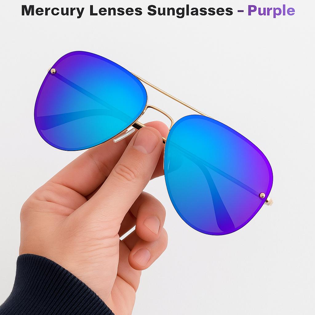 Mercury Aviator Sunglasses – Rainbow Blue Silver Green Lenses, Lightweight UV400
