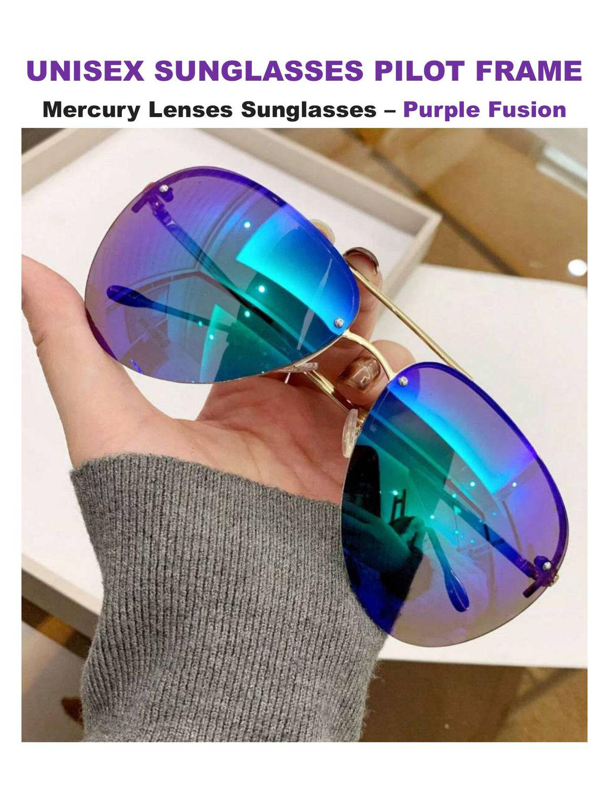 Mercury Aviator Sunglasses – Rainbow Blue Silver Green Lenses, Lightweight UV400