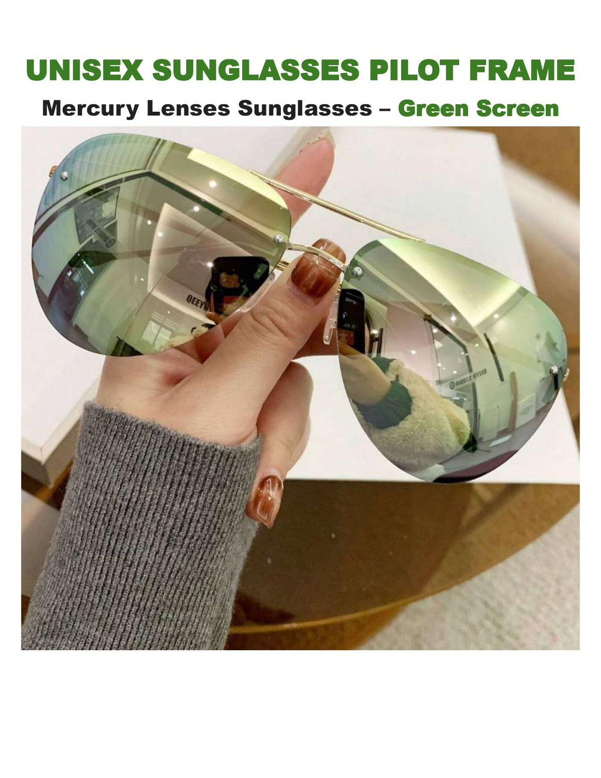 Mercury Aviator Sunglasses – Rainbow Blue Silver Green Lenses, Lightweight UV400