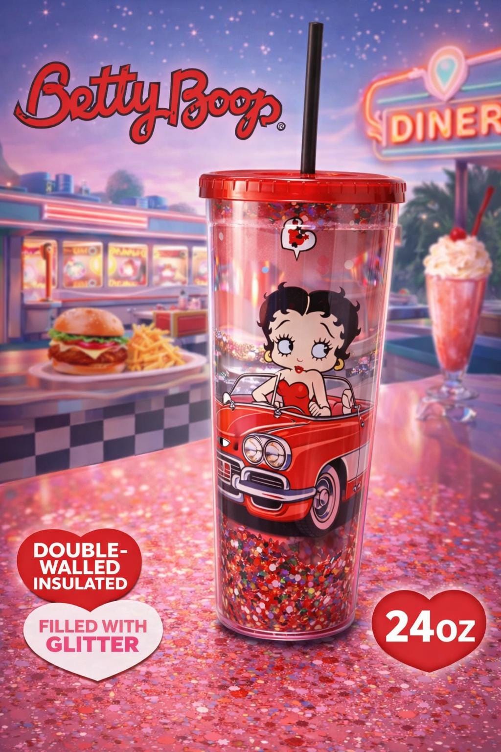 Betty Boop Glitter Tumbler Cup – Vintage Retro Drinkware Gift for Fans