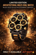 Limited Edition Architectural Multi-Dial Watch – Black Gold Collector Statement Timepiece