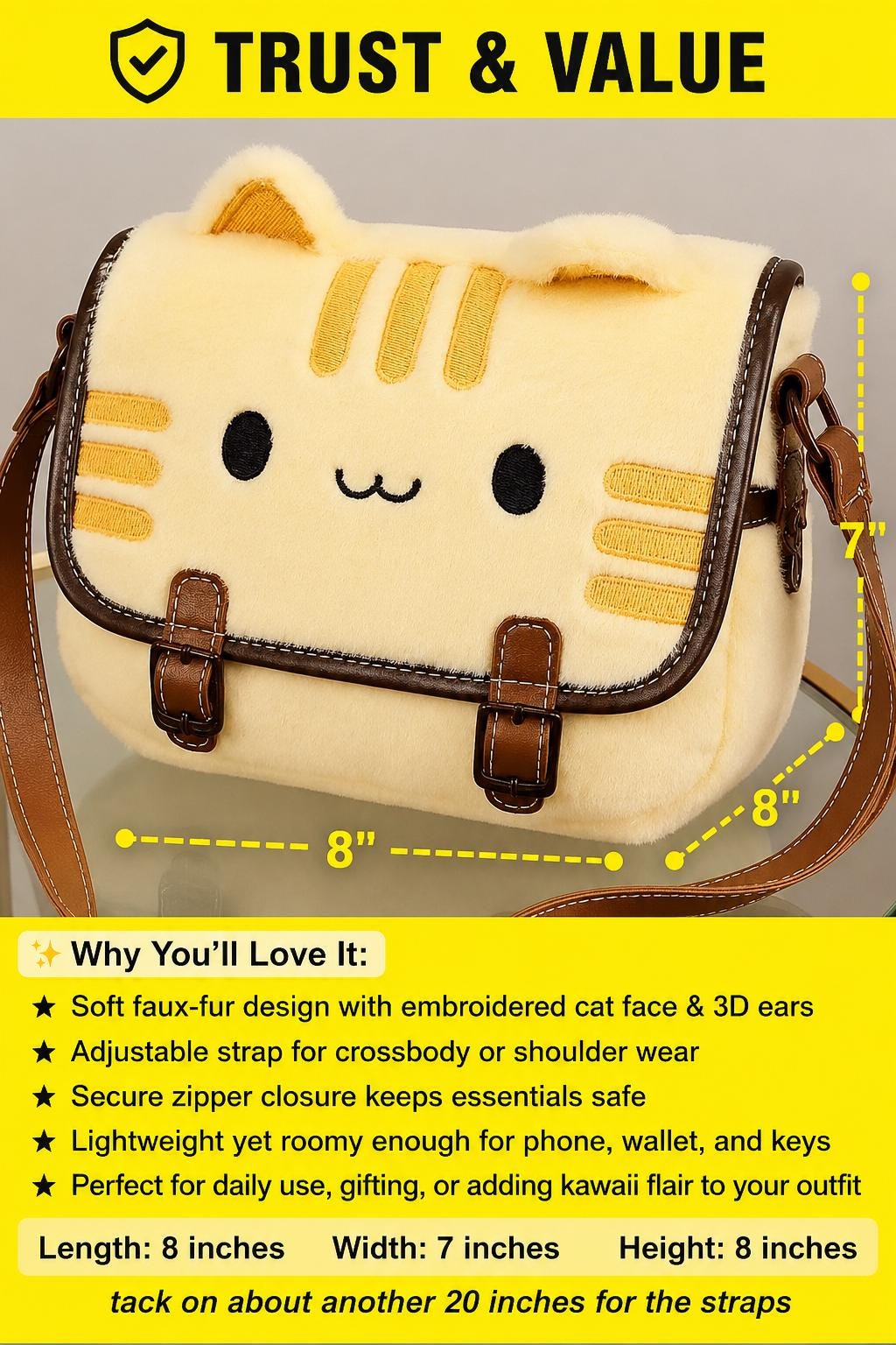 Banana Cat Plush Purse – Faux Fur Crossbody Bag, Kawaii Style
