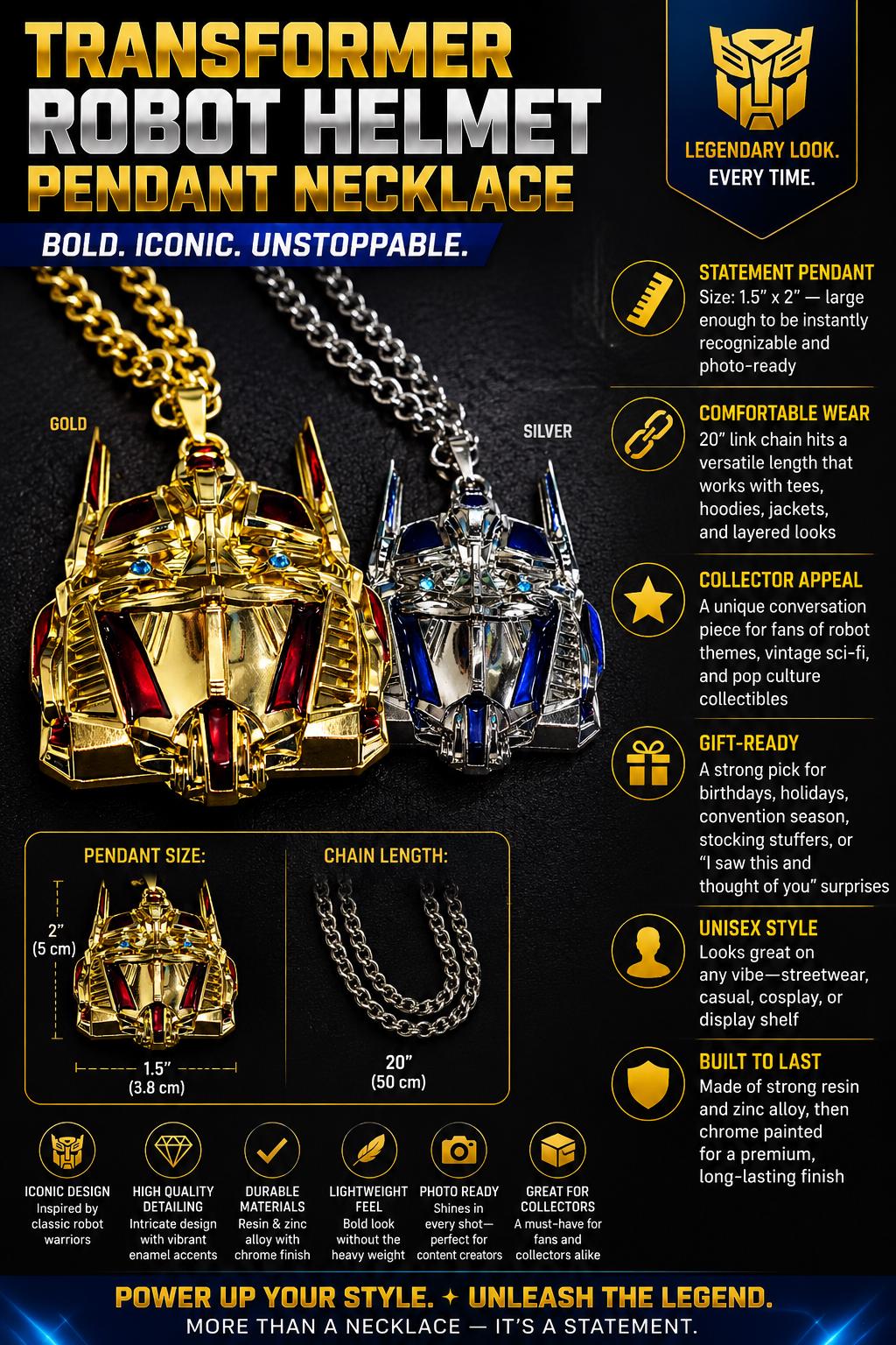 BUY NOW – Transformer Necklace (Red Gold/Blue Silver) |1.5” x 2” - 20” Pendant | Limited