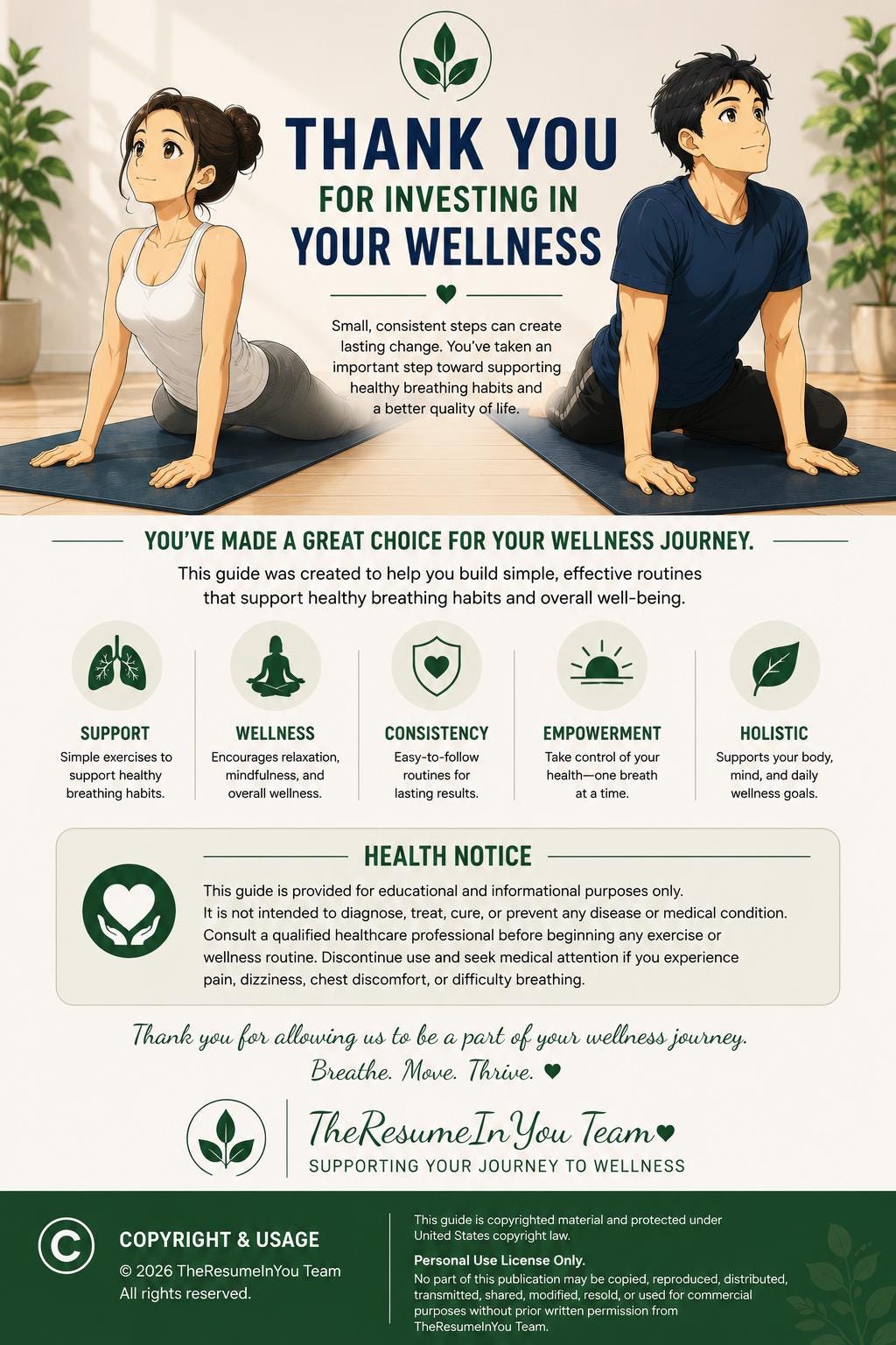 Breathing Wellness Exercise Guide – Healthy Habits, Overall Wellness (Digital Download)