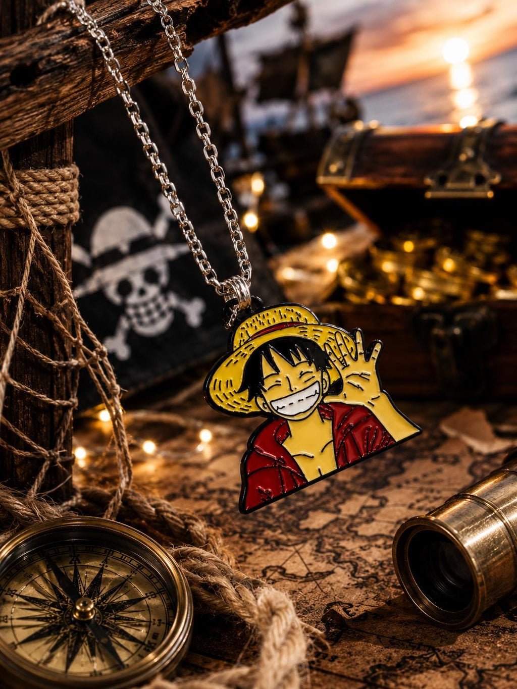 Anime Character Inspired Enamel Pendant Necklace | 24" Silver Tone Chain | Collector Jewelry