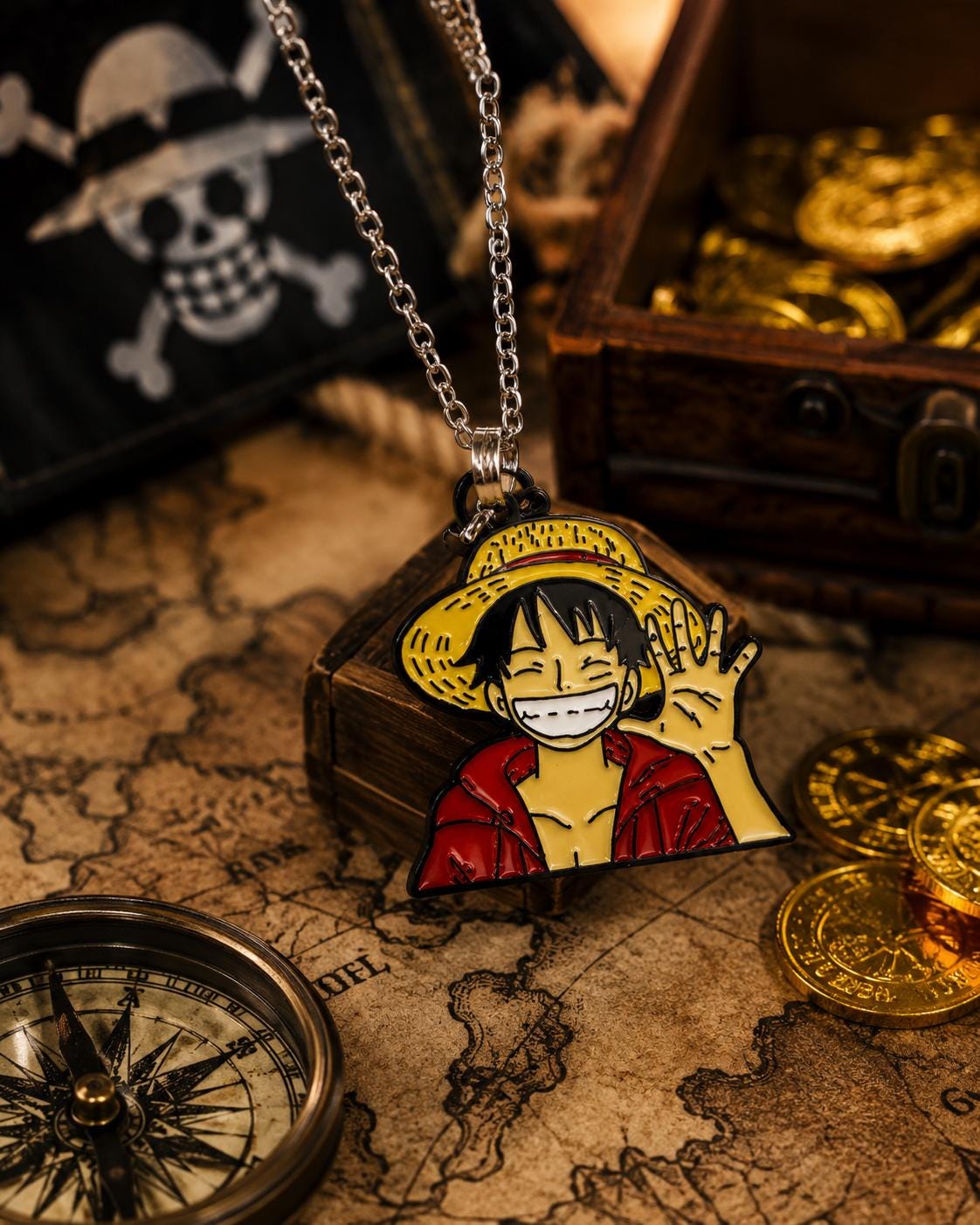 Anime Character Inspired Enamel Pendant Necklace | 24" Silver Tone Chain | Collector Jewelry