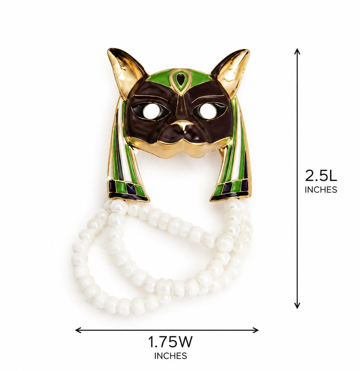 Egyptian Style Cat Brooch | Enamel Pearl Pin, Vintage Jewelry
