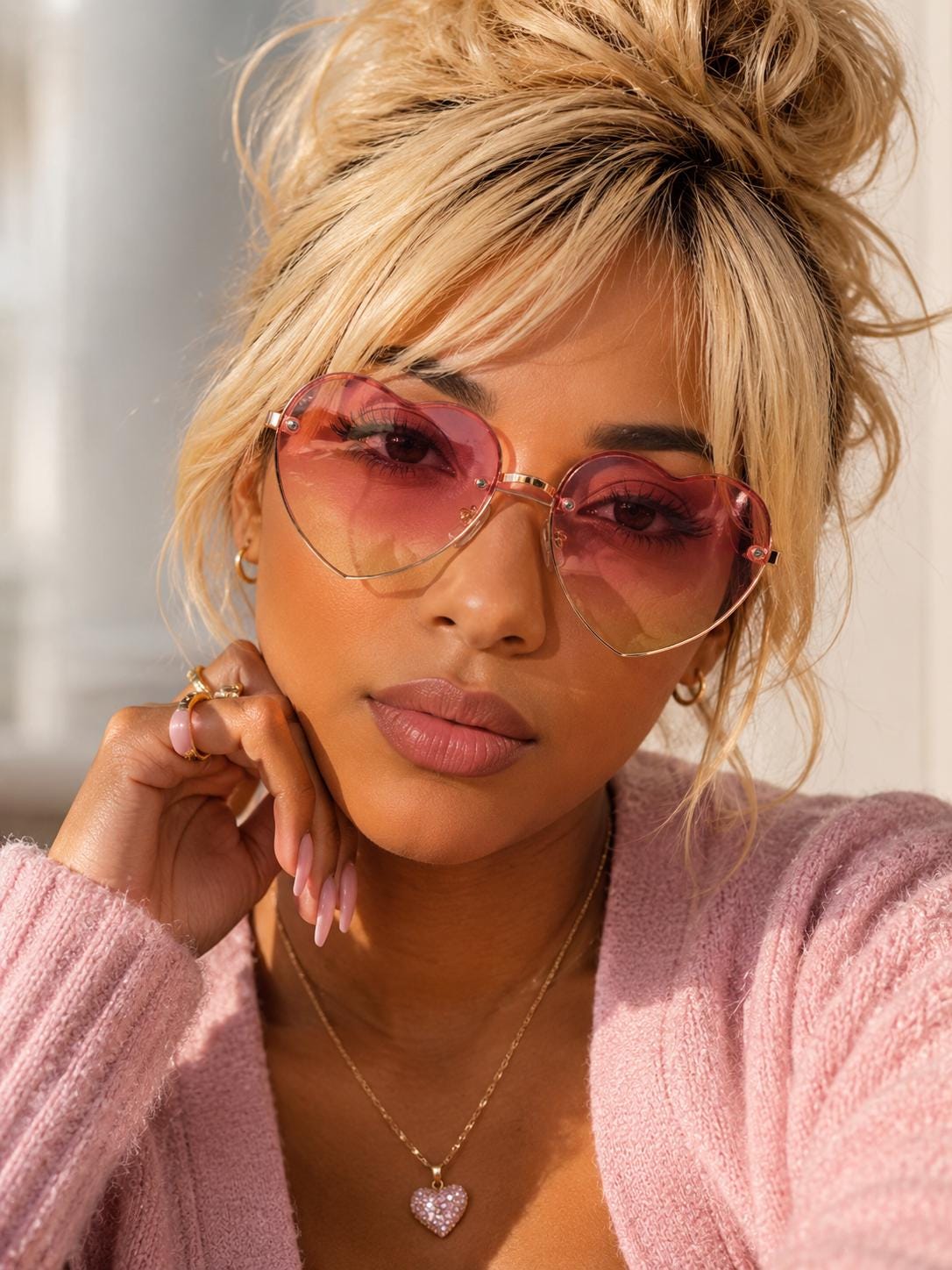 Heart Shaped Sunglasses – Rose Gold Frame, Gradient Lenses, Retro Festival Style