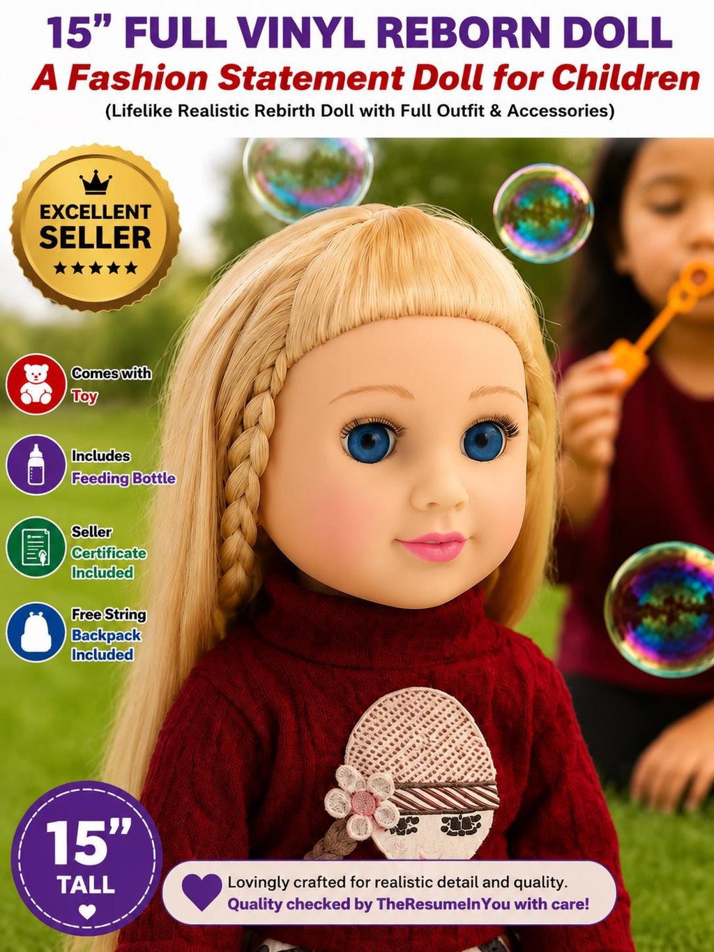 15-Inch Full Vinyl Reborn Doll: Realistic Fashion Play Doll