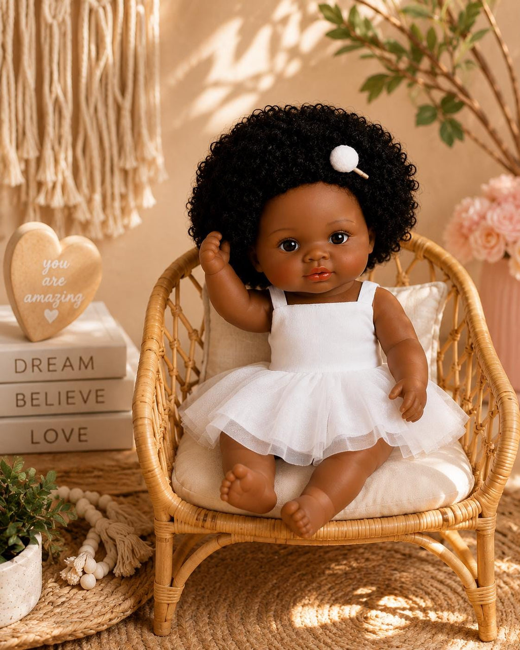 Lifelike 13" African American Reborn Baby Doll – Chocolate Skin & Curly Hair and Free Backpack
