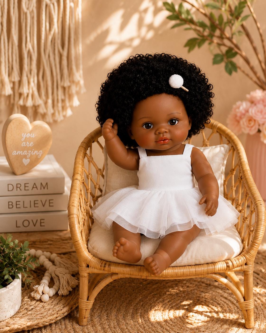 Lifelike 13" African American Reborn Baby Doll – Chocolate Skin & Curly Hair and Free Backpack