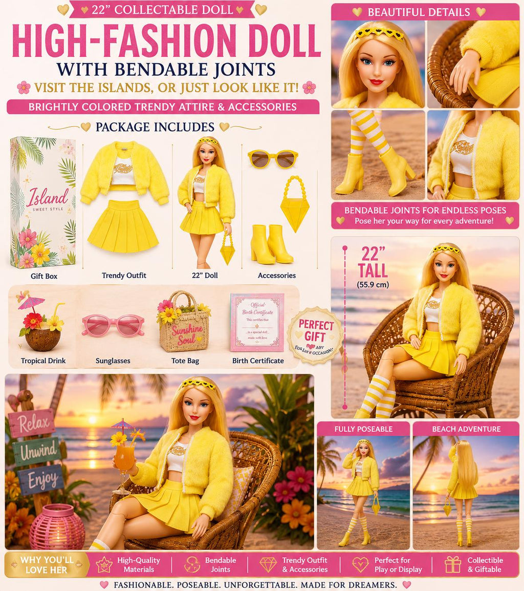 Limited-Edition 3D Honey-Blonde Fashion Doll with Bendable Joints and Free Backpack