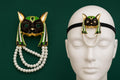 Egyptian Style Cat Brooch | Enamel Pearl Pin, Vintage Jewelry
