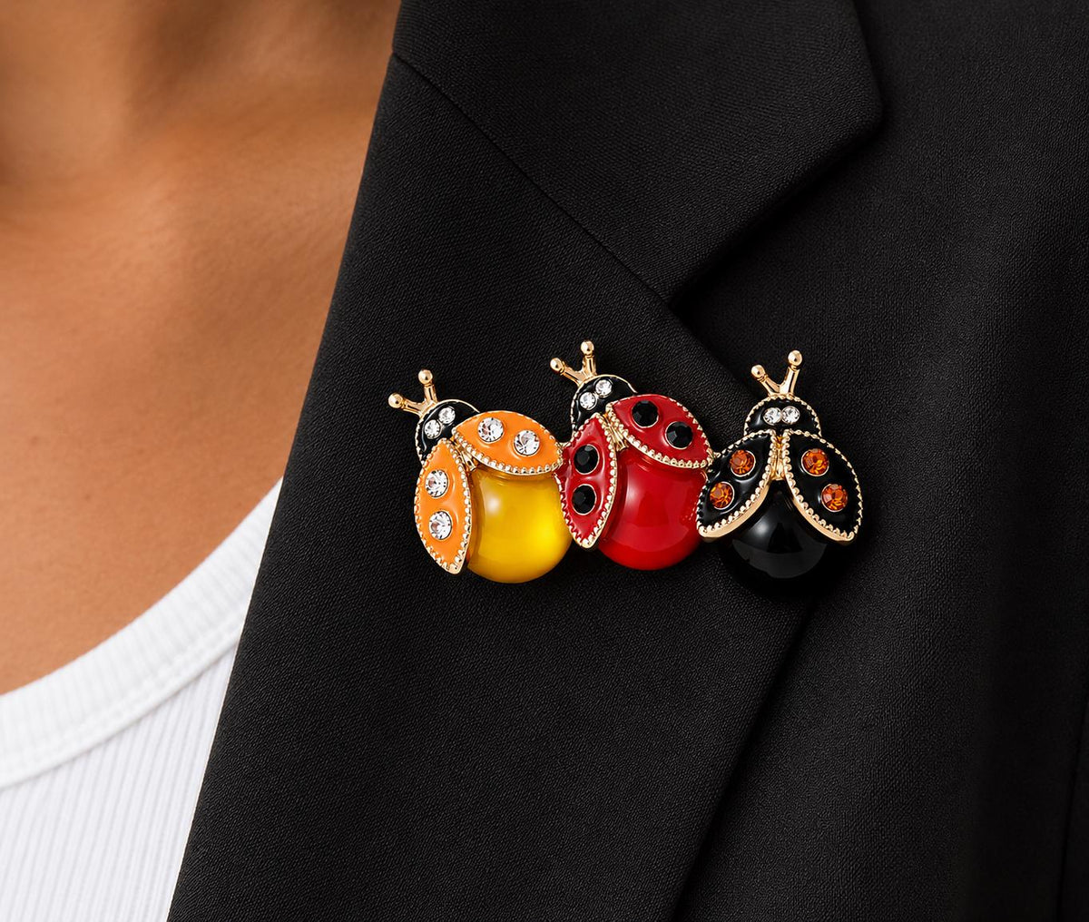 Enamel Ladybug Brooch, Rhinestone Insect Lapel Pin