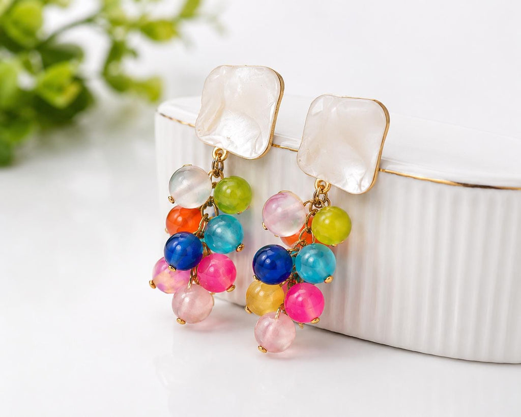 Beach Ball Statement Earrings | Colorful Beaded Dangle Earrings | Summer Jewelry Gift