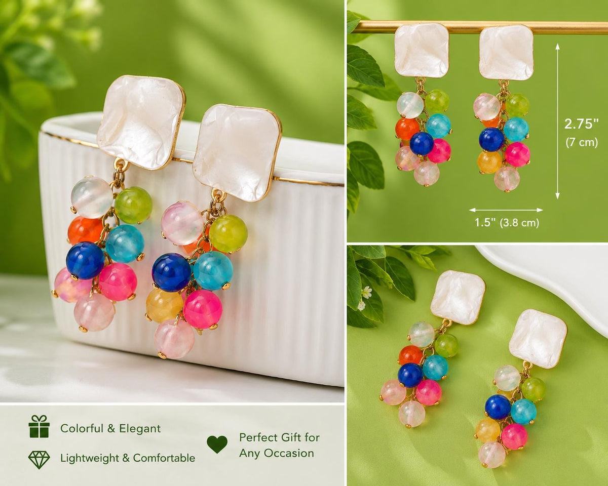 Beach Ball Statement Earrings | Colorful Beaded Dangle Earrings | Summer Jewelry Gift