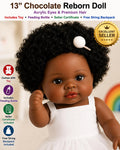 Lifelike 13" African American Reborn Baby Doll – Chocolate Skin & Curly Hair and Free Backpack