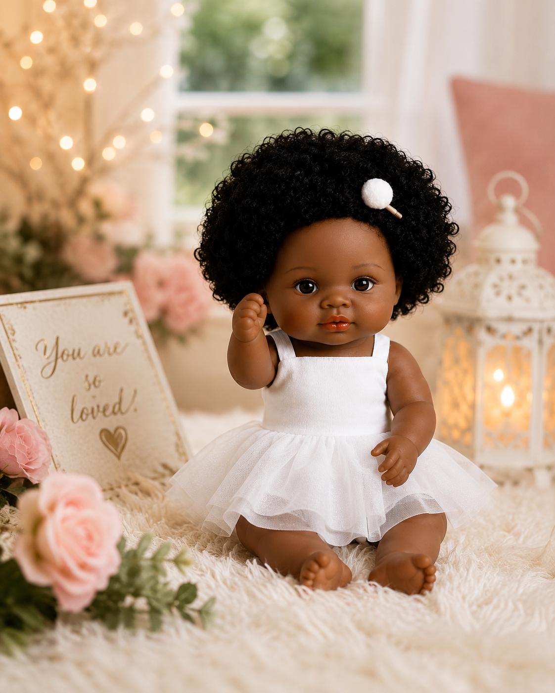 Lifelike 13" African American Reborn Baby Doll – Chocolate Skin & Curly Hair and Free Backpack