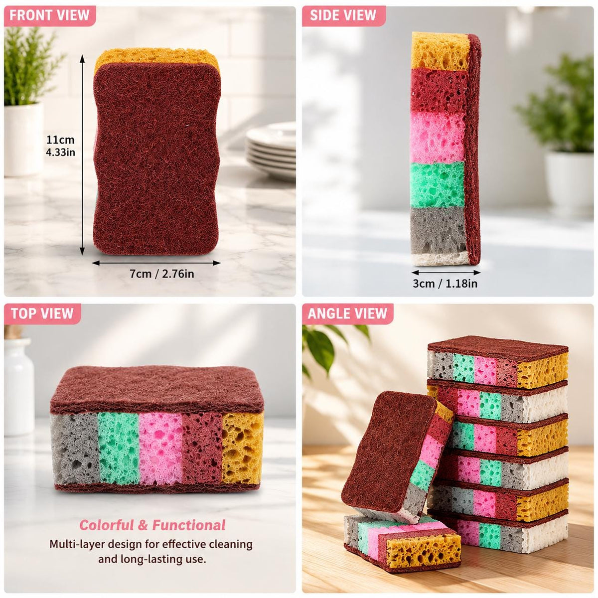 8-Piece High-Foam Multicolor Dish Sponges | Kitchen Scrub Pads for Pots, Pans, Dishes & Household Cleaning