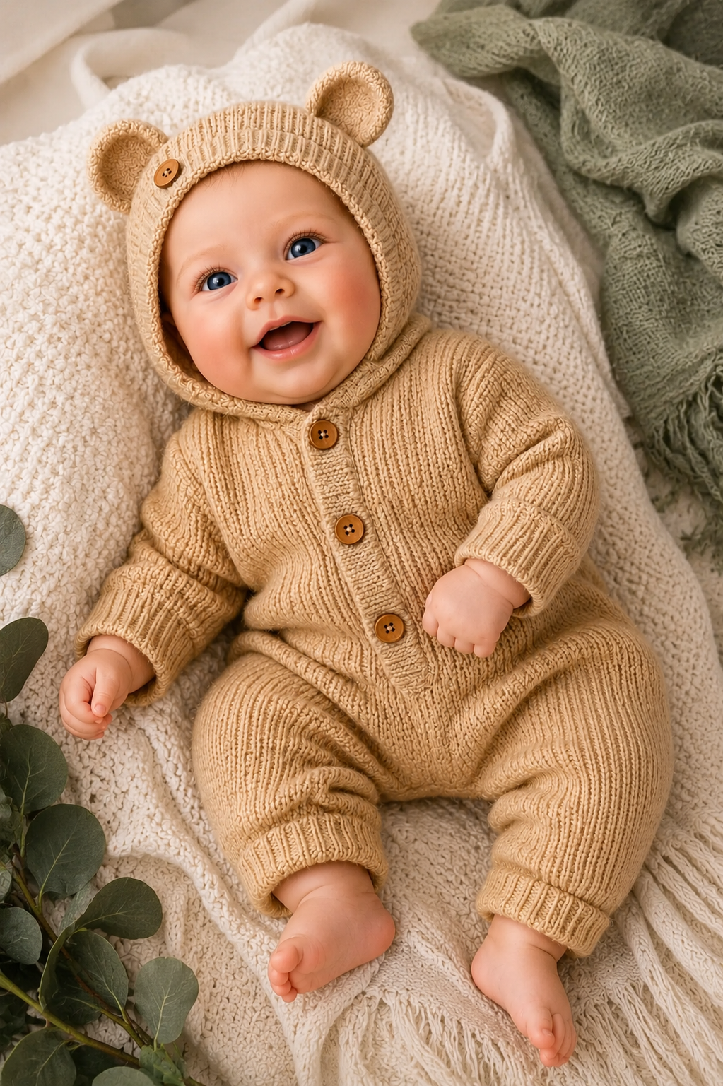 19" Smiling Reborn Baby Doll – Realistic Baby in Tan Bear Hooded Outfit | Collectible Gift