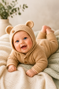 19" Smiling Reborn Baby Doll – Realistic Baby in Tan Bear Hooded Outfit | Collectible Gift