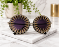 Round Rhinestone Spike Sunglasses – Gold-Tone Statement Shades with Purple Tinted Lenses