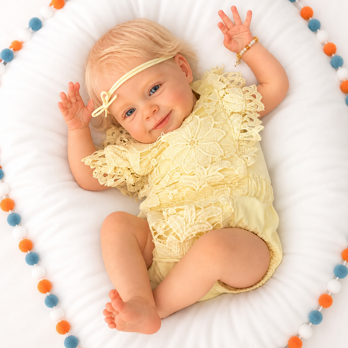 19" Smiling Blonde Reborn Baby Doll – Soft Body Realistic Newborn with Yellow Lace Outfit